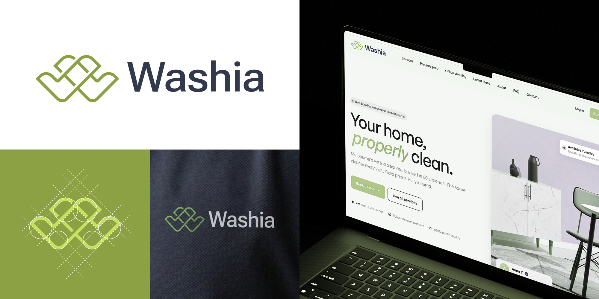 Washia cleaning service logo design brand identity samadara ginige